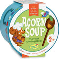 Round teal game box featuring a cartoon squirrel chef, a blue bird, and a wooden spoon holding an acorn.