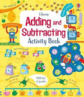 Bright yellow children's book cover with colorful cartoon illustrations of bees, a robot, and various math puzzles.