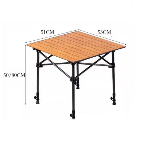 Black ECOTREK adjustable folding camping tent table, portable outdoor table, 51cm height, compact and easy to carry.