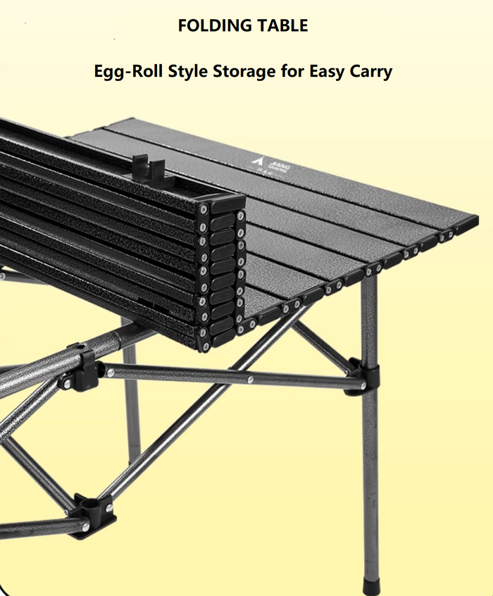 Black ECOTREK adjustable folding camping tent table, portable outdoor table measuring 51cm, suitable for camping and outdoor activities.