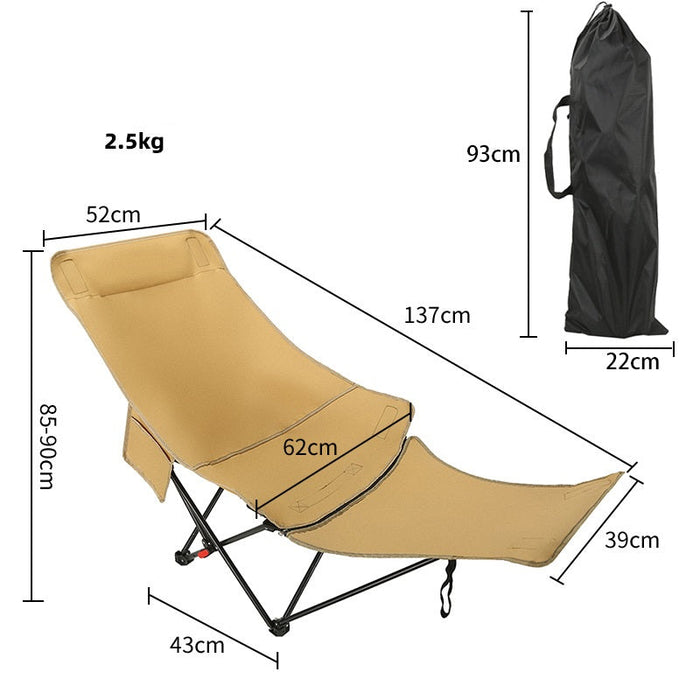 ECOTREK adjustable folding chair with footrest showing three recline positions and padded seat for comfort.