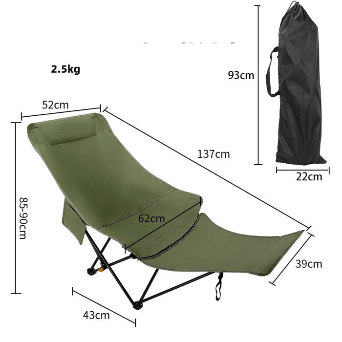 ECOTREK adjustable folding chair with footrest showing three recline positions and a padded seat for comfortable outdoor use