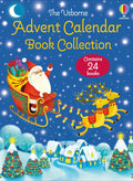Advent calendar cover featuring Santa in a sleigh over a snowy village at night, with 24 books included.