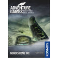 Game box art with tall, curved skyscrapers, green glowing windows, and a helicopter under a dark, misty sky.