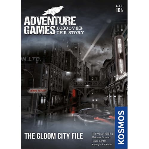 Noir-style game box cover showing a dark, rainy city street at night with a classic car and glowing theater signs.