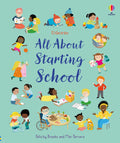 Light green book cover with colorful illustrations of diverse children engaged in various school activities.