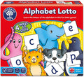 Red game box for Alphabet Lotto featuring colorful cartoon animals holding white letter tiles.