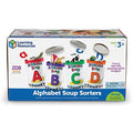 Bright box showing four colorful soup cans labeled A, B, C, and D with matching letter and photographic picture cards.