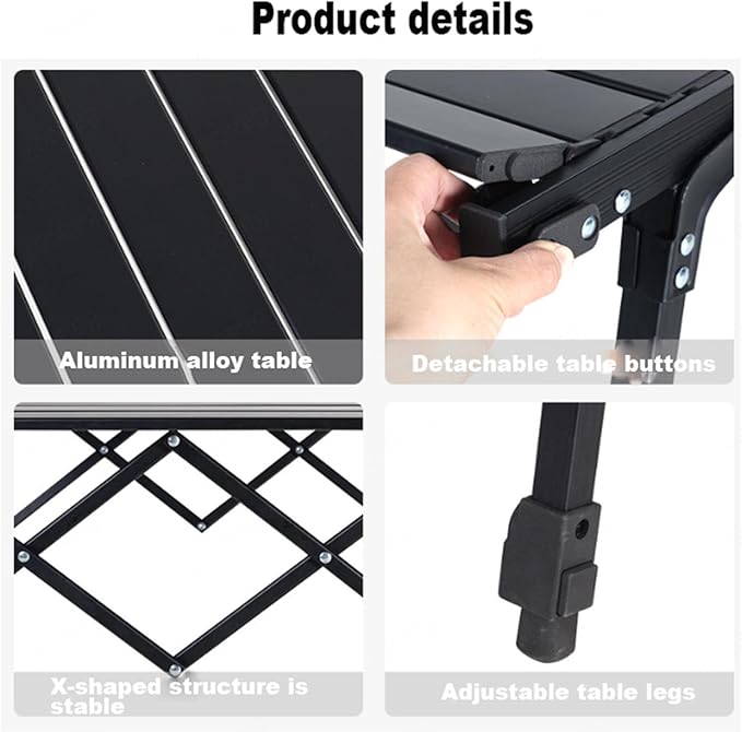 ECOTREK aluminium height-adjustable camping table with 89cm height, portable outdoor table for outdoor dining and activities.