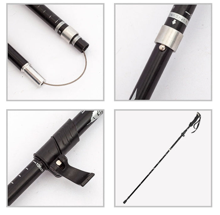 Black ECOTREK aluminum alloy folding trekking pole, ultralight hiking pole with adjustable design and ergonomic grip.