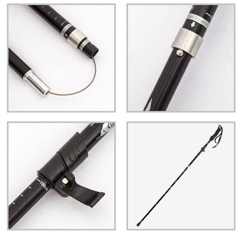 Black ECOTREK aluminum alloy folding trekking pole, ultralight hiking pole with adjustable design and ergonomic grip.