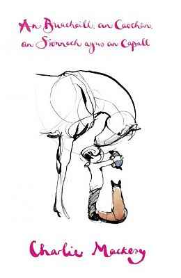 Sketch of a boy, mole, fox, and horse on a white book cover with pink cursive title and author's name.