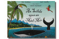 Book cover featuring a large black whale, a snail on its tail, and tropical birds in a palm-fringed beach landscape.