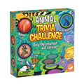 Vibrant board game box featuring photos of a dolphin and gazelle with colorful illustrations of a lion and peacock.