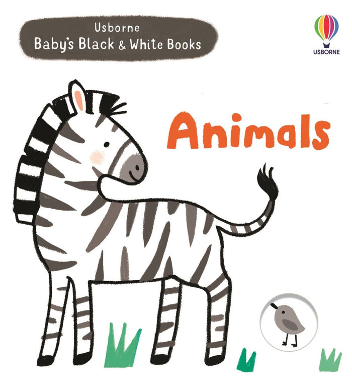 Baby book cover featuring a cartoon zebra with black stripes, orange title text, and a small gray bird.