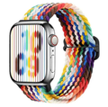 Techplus rainbow braided nylon Apple Watch band, adjustable and lightweight with a stretchy design for 38mm to 42mm models.