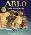 Children's book cover showing a watercolor lion resting under a starry sky with gold title text and award seal.