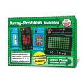 Green pirate-themed math game box featuring array cards with gems, multiplication, and division equations.