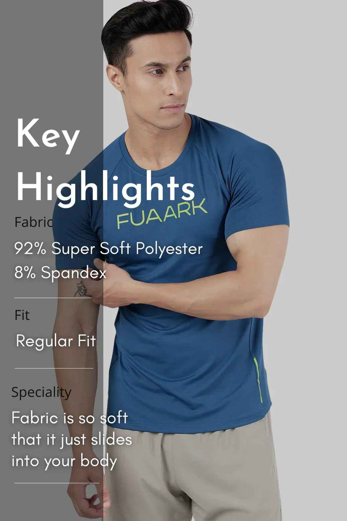 Teal Aura Textured T-shirt by Fuaark Nz, showcasing its unique textured fabric and casual fit.