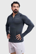 Dark grey Fuaark Nz Axis Pullover T-shirt displayed on a hanger, showcasing its casual fit and soft fabric.
