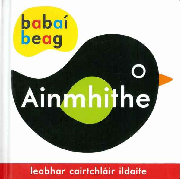 Irish board book cover featuring a large black bird with a green wing and orange beak on a white background.