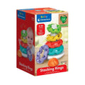 Red box for Baby Clementoni Stacking Rings featuring colorful, textured rings and a smiling baby.