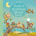Seven owls playing instruments on a tree under a crescent moon and stars on a light blue Usborne book cover.