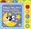 Colorful sound book with a cow jumping over a yellow moon on a purple cover and five side buttons with rhyme icons.
