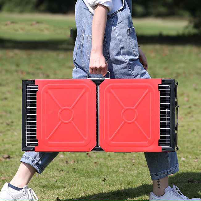 Portable folding barbecue charcoal grill from dealonline.co.nz, ideal for camping, hiking, picnics, and outdoor market cooking.