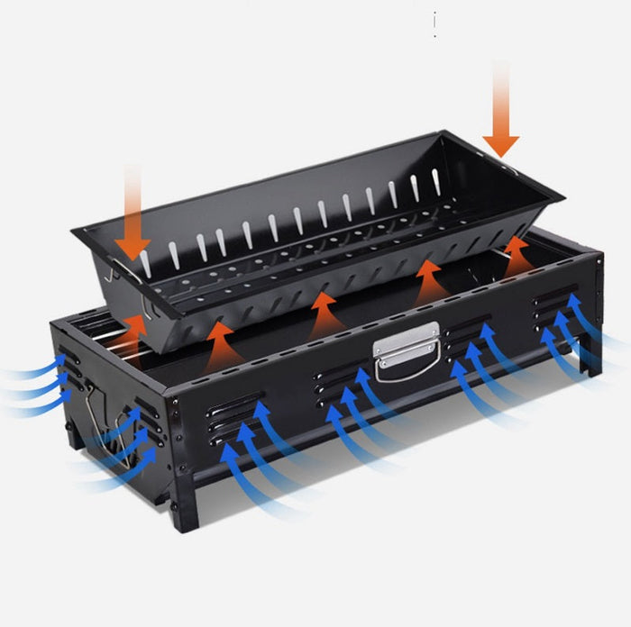 Portable dealonline.co.nz barbecue charcoal grill for camping and picnics, folding design with cooking grate and compact storage.