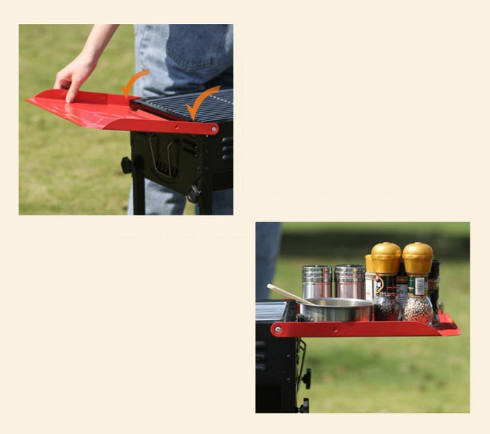 Portable dealonline.co.nz barbecue charcoal grill for camping, hiking, and picnics, foldable design for easy transport and outdoor cooking.