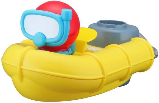 Yellow toy raft with a red scuba diver character wearing blue goggles and a snorkel.