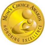 Gold Mom's Choice Awards seal with honoring excellence text and a stylized parent and child icon.