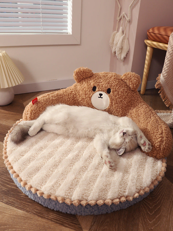 Soft bear-shaped cat bed by dealonline.co.nz, 52cm square with 22cm height, cozy and plush for cats to rest comfortably.