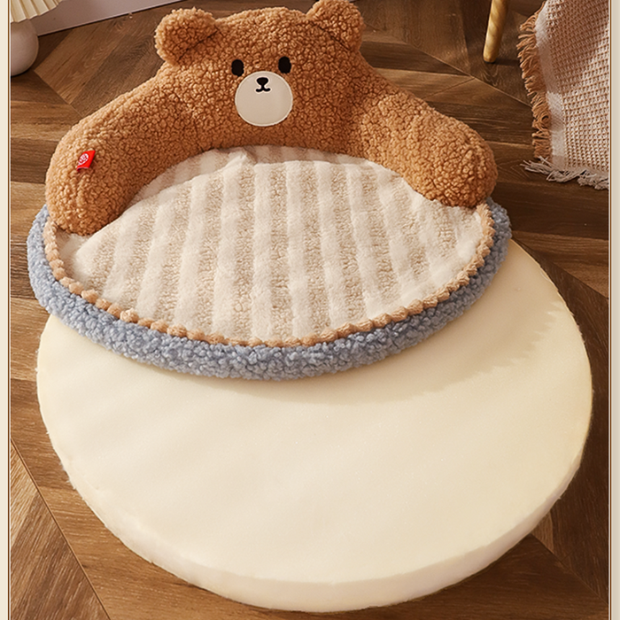 Soft bear-shaped cat bed from dealonline.co.nz, measuring 52cm x 52cm x 22cm, cozy and perfect for feline comfort.