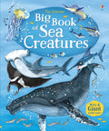 Watercolor cover of Big Book of Sea Creatures featuring a humpback whale, hammerhead shark, and manta ray in blue water.
