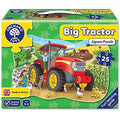 Green and yellow puzzle box featuring a colorful illustration of a red tractor, farmer, and farm animals.