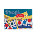 Teal box for Biongó Éadaí game showing yellow cards with clothing illustrations and red circular markers.