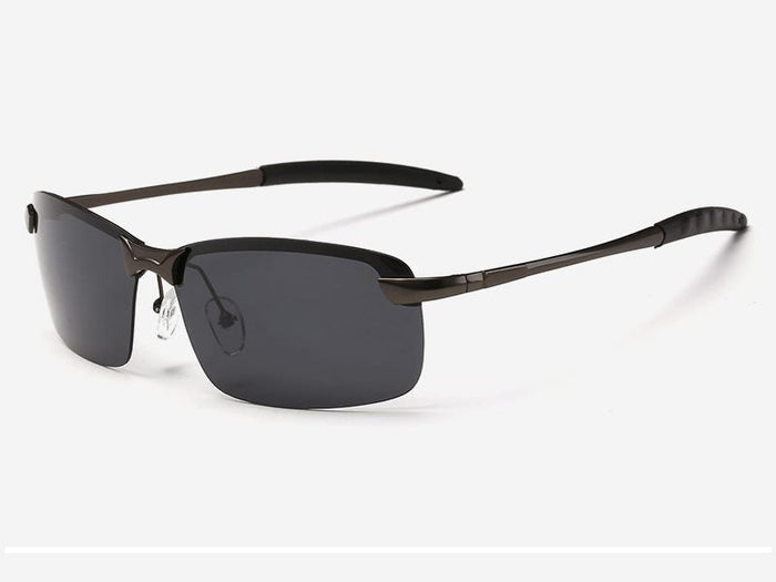 Dealonlinenz black polarized sunglasses with hydrophobic lenses and anti-reflective coating, featuring a sleek design and gray gun frames.