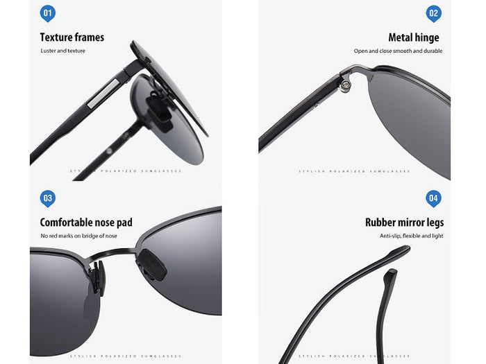 Dealonlinenz black polarized sunglasses with hydrophobic lenses and anti-blue ray coating, featuring a sleek frame and tinted lenses.