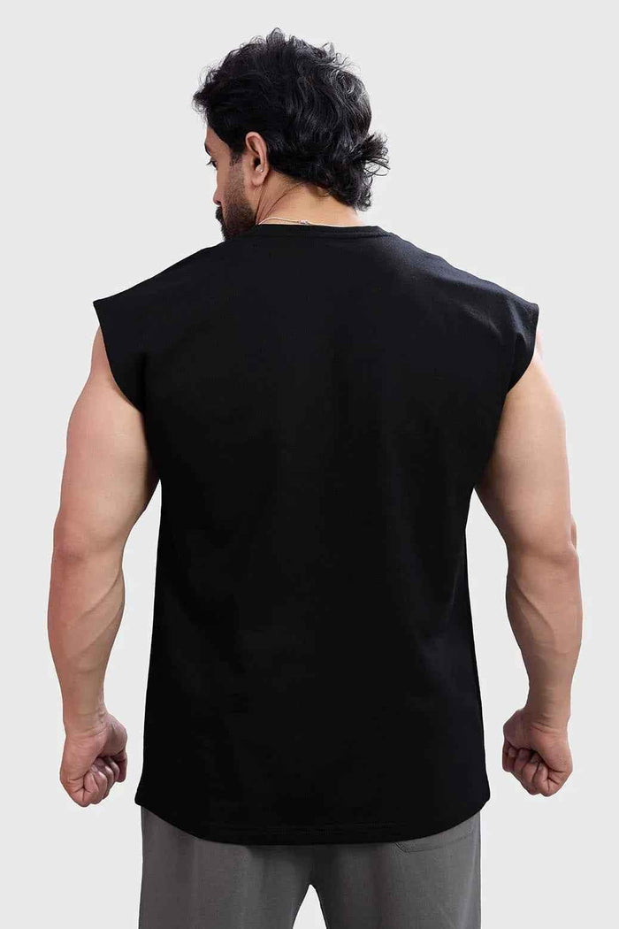Black Fuaark Nz blackout cap-sleeves tank top shown in black, sleeveless design, lightweight and casual fit.