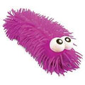 Long purple bug toy with soft rubbery spikes and two large, white, bulging eyes.