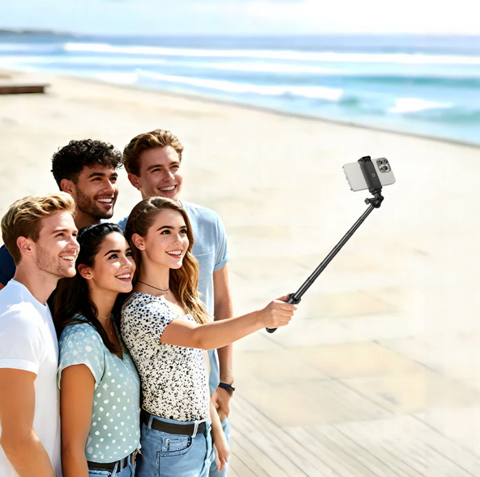 Techplus Bluetooth selfie stick tripod, 95cm with remote, adjustable handheld device holder for smartphones.