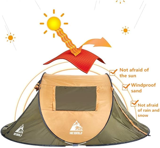 Green boat-shaped pop-up camping tent by ECOTREK, large size 260cm long, 150cm wide, and 105cm high, set up outdoors.