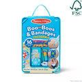 Teal blue plastic carry case with 16 reusable medical toy pieces, including colorful bandages and a blue ice pack.