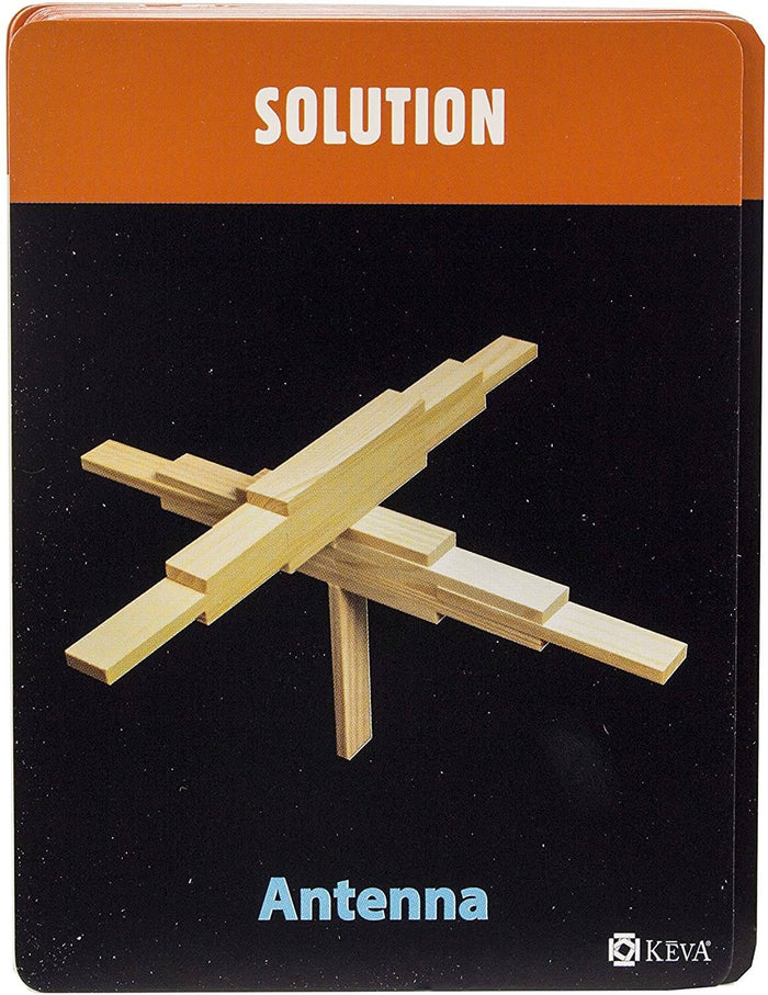 Orange solution card showing a balanced wooden plank structure labeled Antenna against a starry black background.