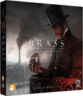 Square board game box with art of a man in a top hat overlooking a smoky Victorian industrial city with factories.