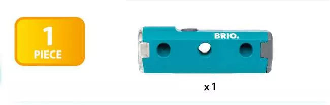 Teal rectangular toy flashlight with grey accents, a clear lens, and the white BRIO logo on a white background.