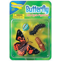 Insect Lore packaging with a blue egg, black caterpillar, brown chrysalis, and black and orange butterfly figurines.