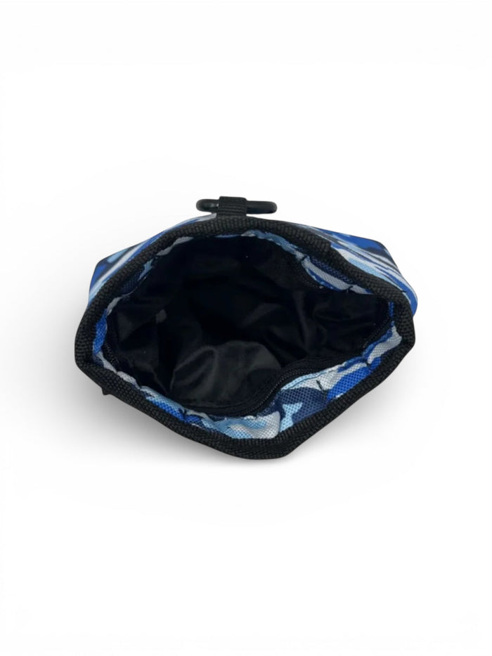 Camouflage treat training pouch by DogTreatNZ with adjustable belt and spacious main compartment for dog treats.